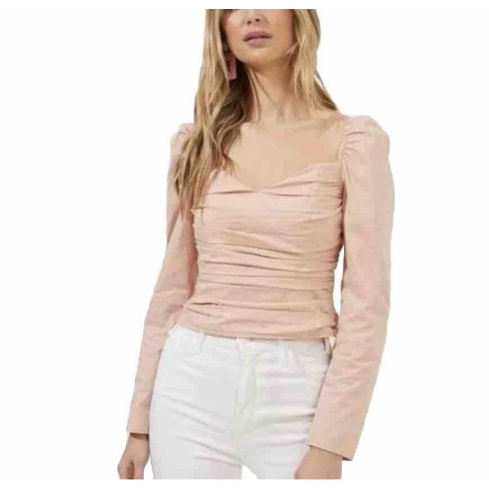 ASTR the Label Blush Sweetheart Ruched Puff Long Sleeve Blouse Size XL Pink